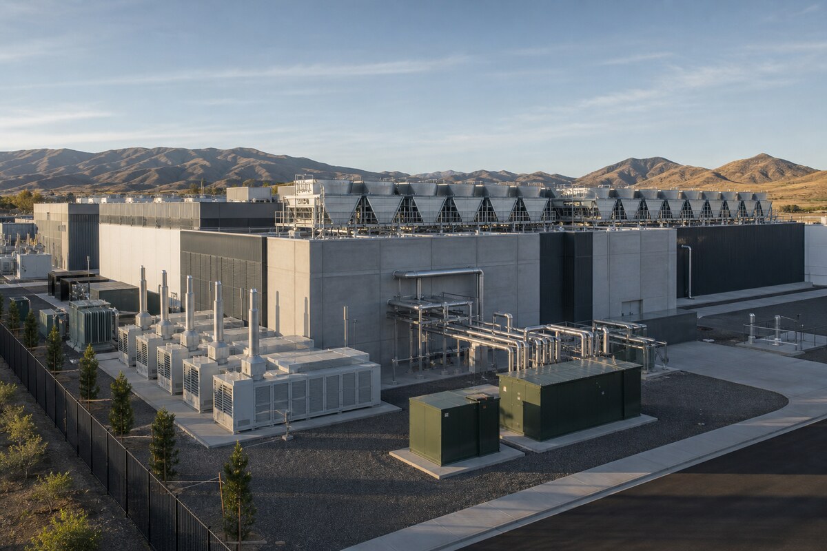 Modern data center with cooling and backup power infrastructure